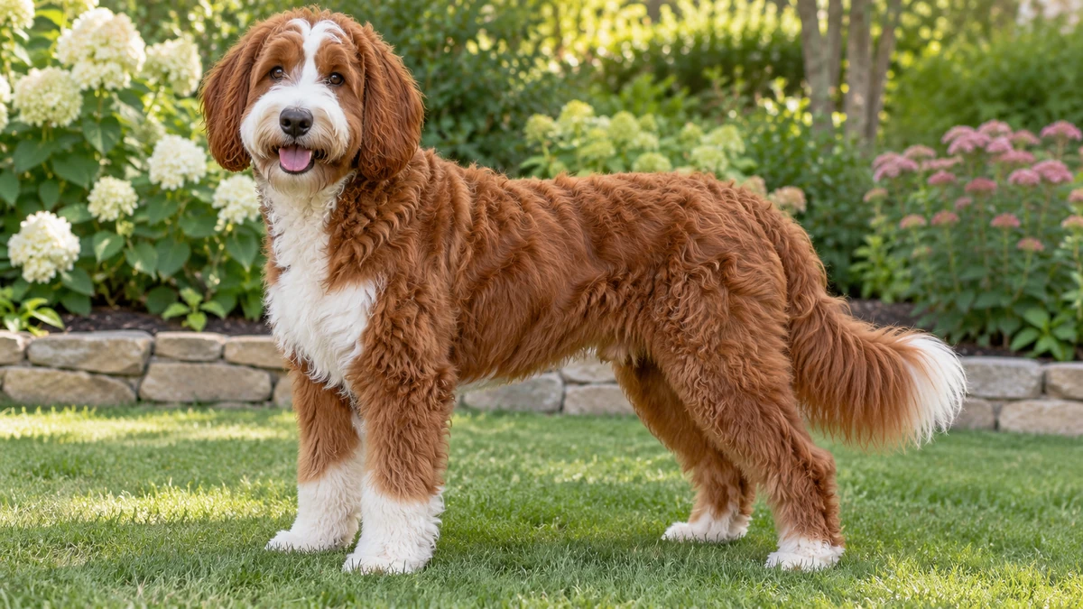 Bernedoodle köpek — kızıl-beyaz renk