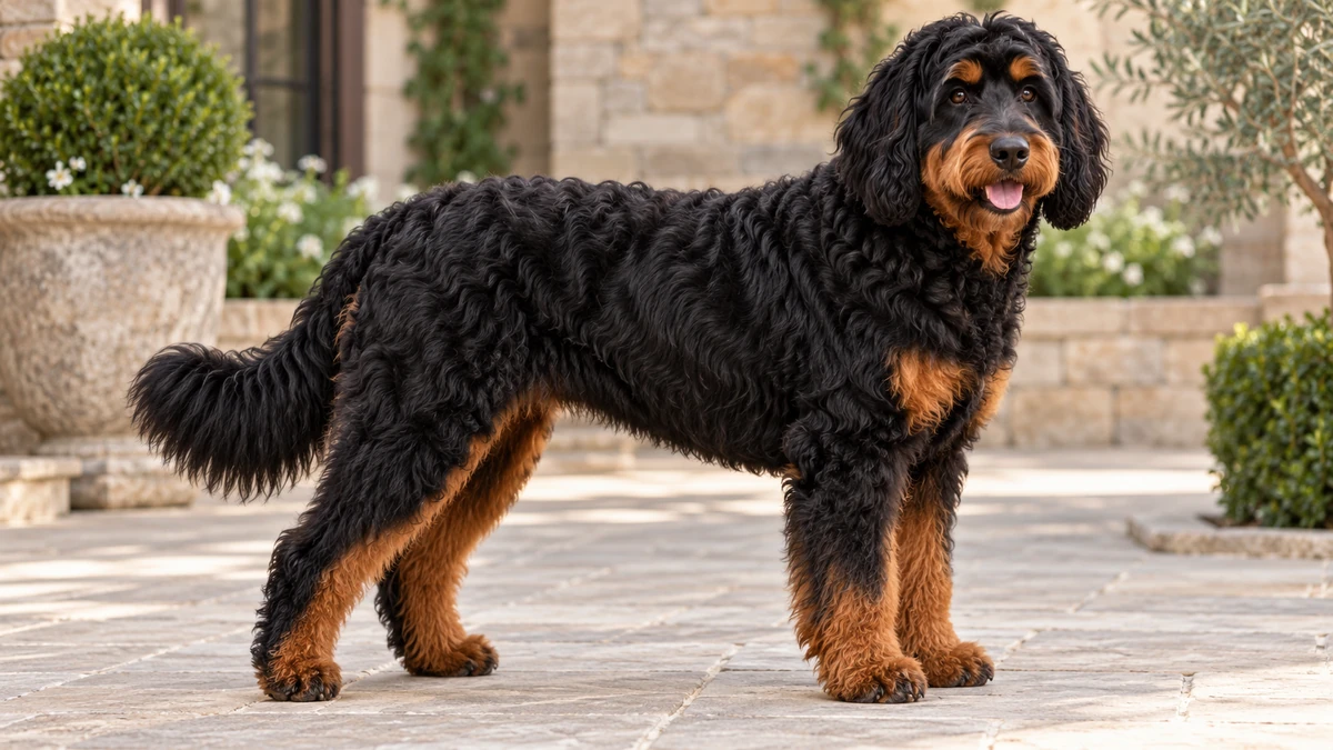 Bernedoodle köpek — phantom (siyah + kızıl) renk