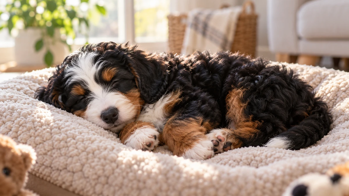 Bernedoodle ilan — uyuyan Bernedoodle yavru ilan fotoğrafı